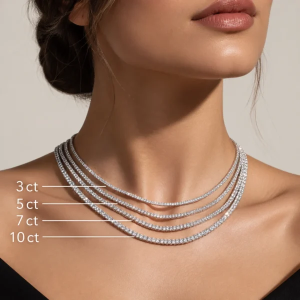 Joss Diamonds 6 karat su yolu pırlanta kolye manken üzerinde